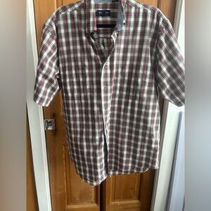Van Heusen Men's Red and White Plaid Button Down‎ Shirt